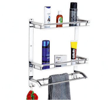 Raahi Double Shelf With Towel Rod 15×5"